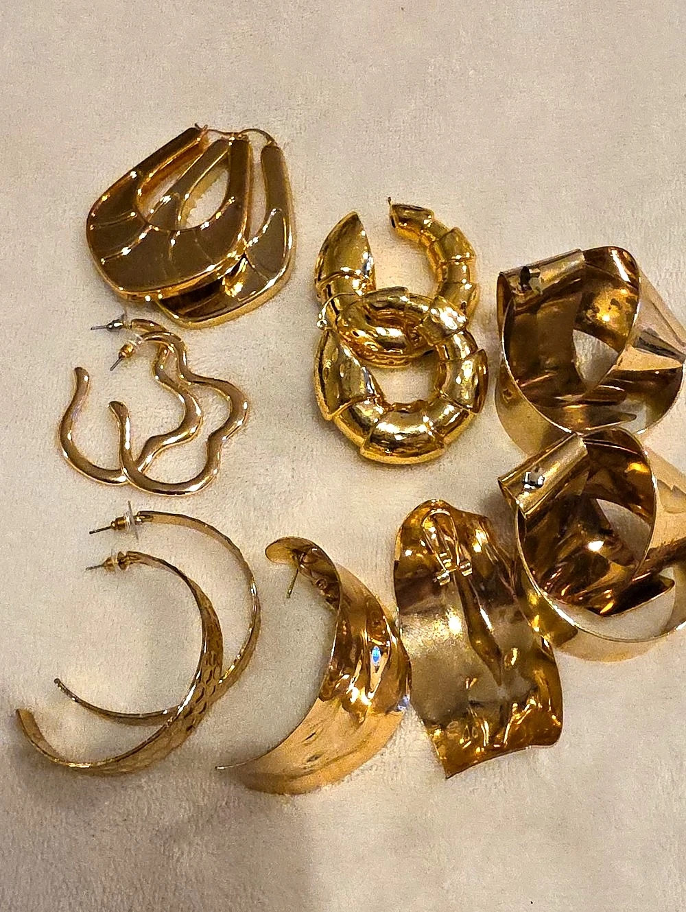 Gold-Tone Statement Earrings Set ( One Is Broken )